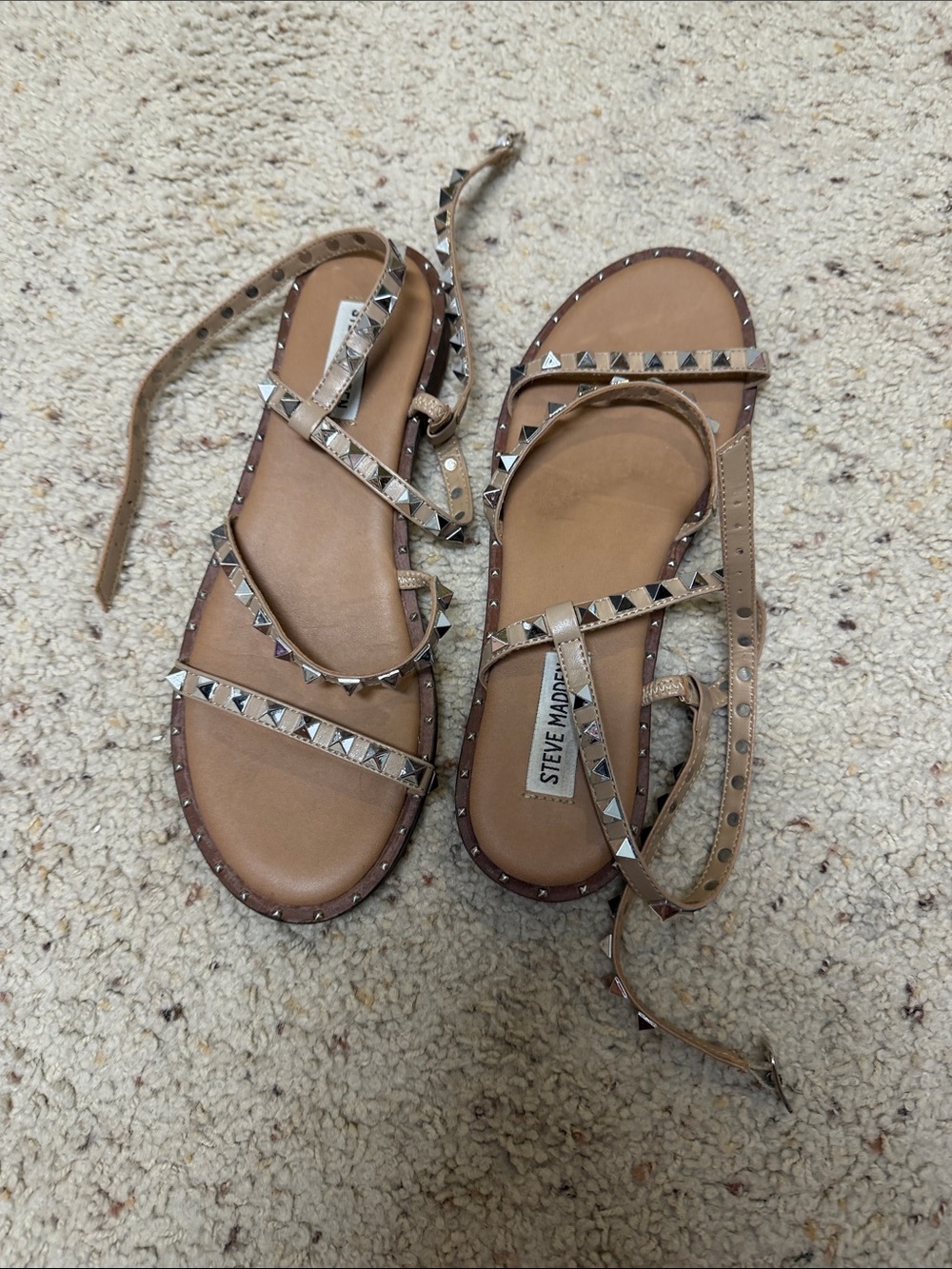 Steve Madden Beige Studded Lace-Up Sandals